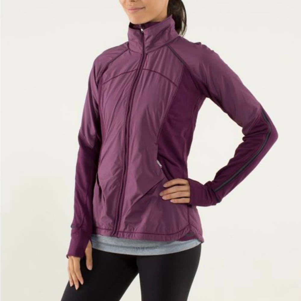 Lululemon Can’t Stop Jacket, Mini Hyper Stripe Plum, Size 8, Athleisure Workout
